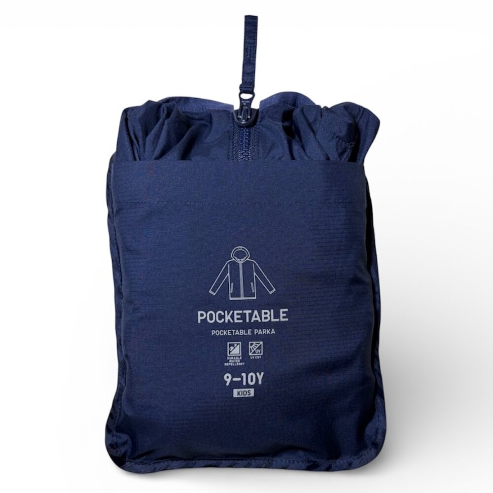 ✨SM✨ Like New Uniqlo Hooded Pocketable Parka Windbreaker UV Cut Navy Kids Unisex